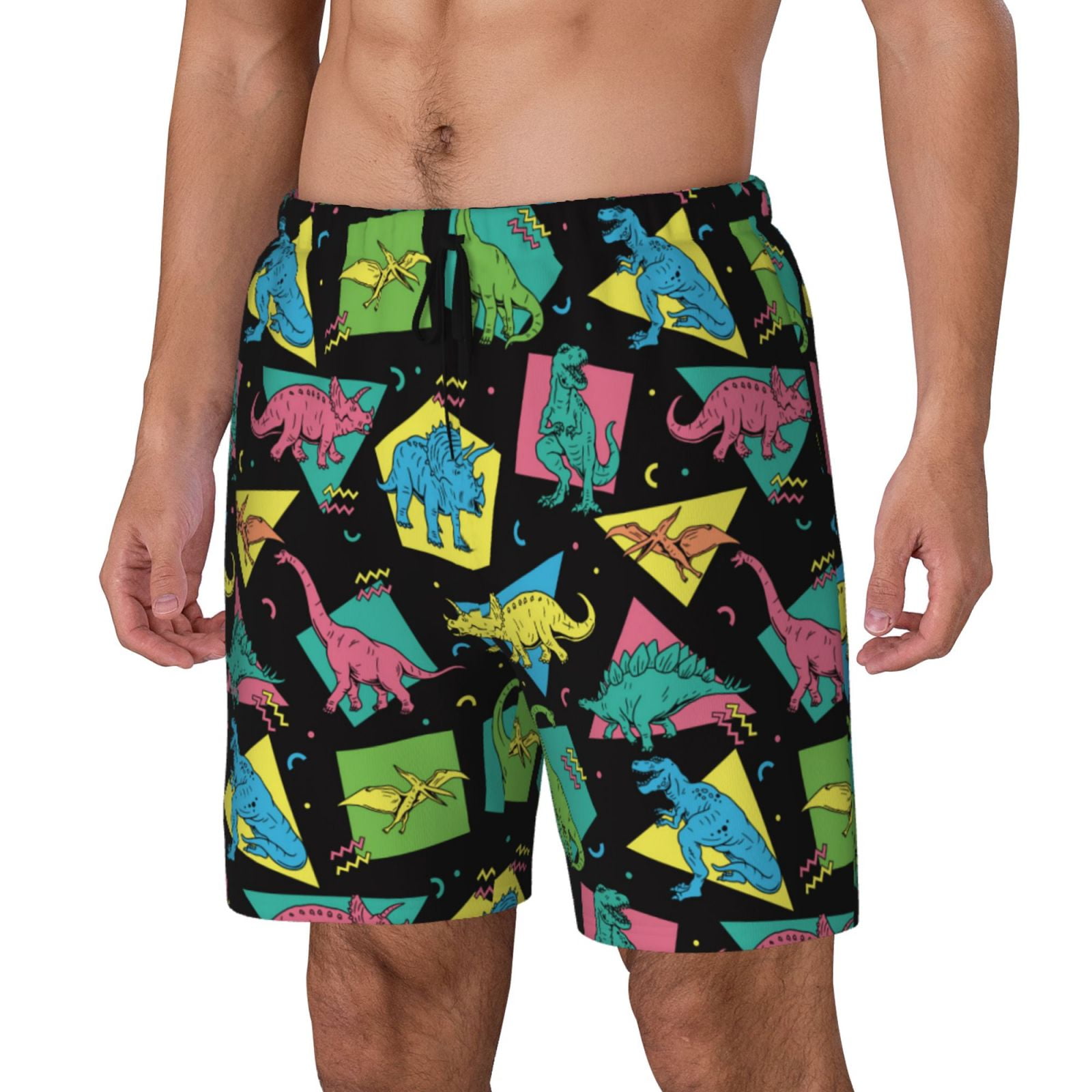 Xecao Geometric Dinosaur for Men's Swimming Trunks Swim Trunks Quick Dry Swim Shorts with Mesh Lining Funny Swimwear Bathing Suits