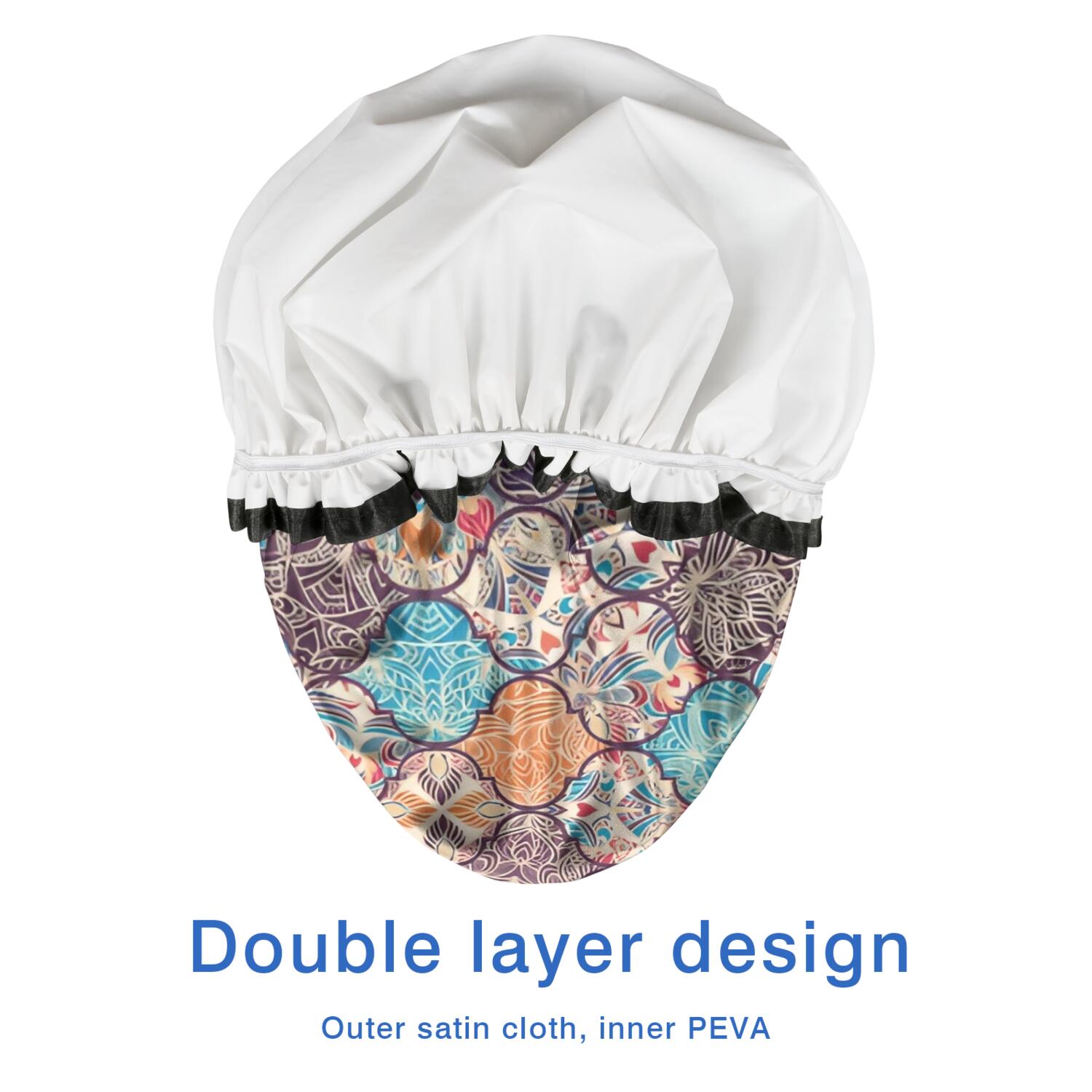 Shower Caps,Multicolor Ethnic Geometric Pattern Waterproof Shower Cap for Women 4 Pieces,Double Reusable Hair Cover for Shower PEVA Elastic Stretch Hem