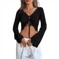thumbnail image 2 of Suéter de Punto Estilo Bohemio con Hombros Descubiertos y Mangas Acampanadas para Mujer, Color Negro, Talla M, 2 of 8