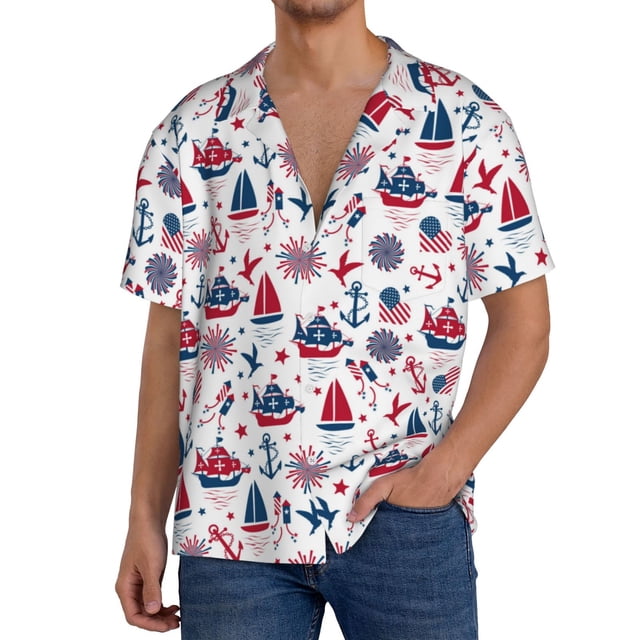 Fotbe Happy Columbus Day Camisa Estampada de Manga Corta para Hombre, Casual de Verano, Estilo Playero, Sin Arrugas-4X-Large