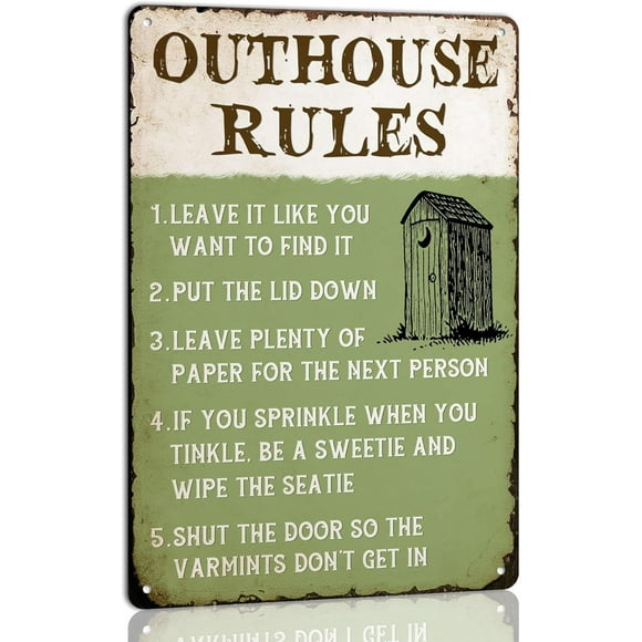 Funny Outhouse Rules Metal Tin Sign Vintage Farmhouse Home Cabin Bathroom Outhouse Wall Decor Farm Wall Art Retro Funny Plaque 8x12 Inch