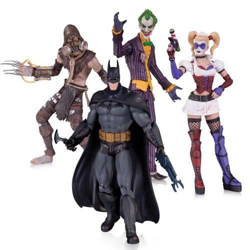 DC Comics Arkham Asylum 4-Pack Action Figure Set, Joker, Harley Quinn, Batman and Scarecrow