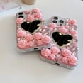 thumbnail image 3 of for iPhone 16 Pro Max Case Bling Diamond Case with Flower Strap, Glitter Sparkle Girly Heart Makeup Mirror Rhinestone 3D Pearl Rose Wrist Lanyard Bracelet Cover for iPhone 16 Pro Max (Pink), 3 of 12