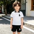 thumbnail image 2 of Ulitacool Boy's Outfits Summer Round Neck Short Sleeve Cartoon Dinosaur Prints Tops Pants Elegant Toddler Wear 3-4 Years White, 2 of 4