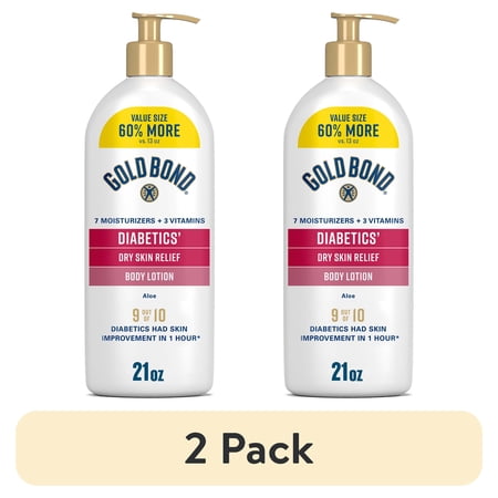 (2 pack) Gold Bond Diabetics' Body Lotion, Dry Skin Moisturizer with Aloe, Unscented, 21 oz