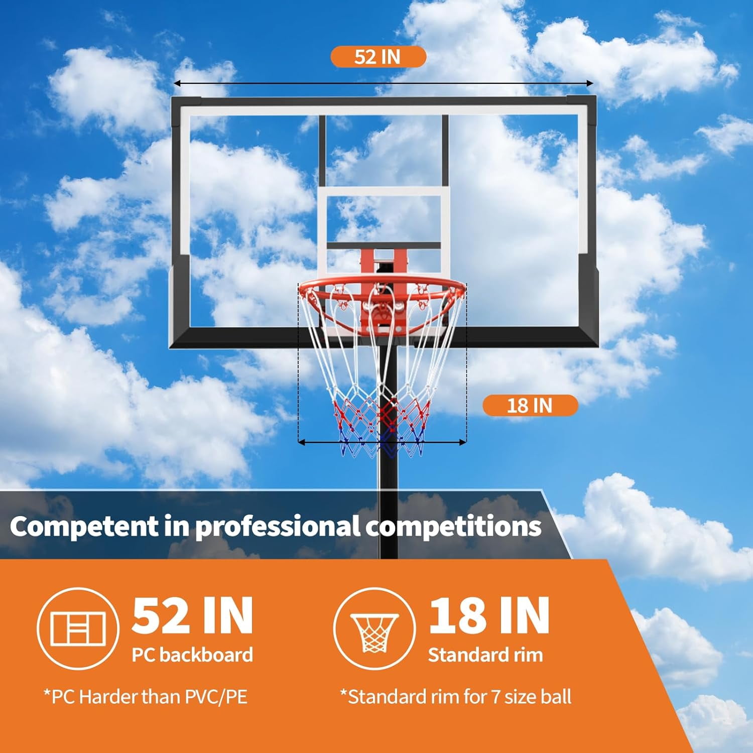 Historyli 52 Inch Basketball Hoop,Height Adjustable Basketball Hoop Goal System,Mobile Stand with Wheels Weighted Base,Youth&Adults,Black
