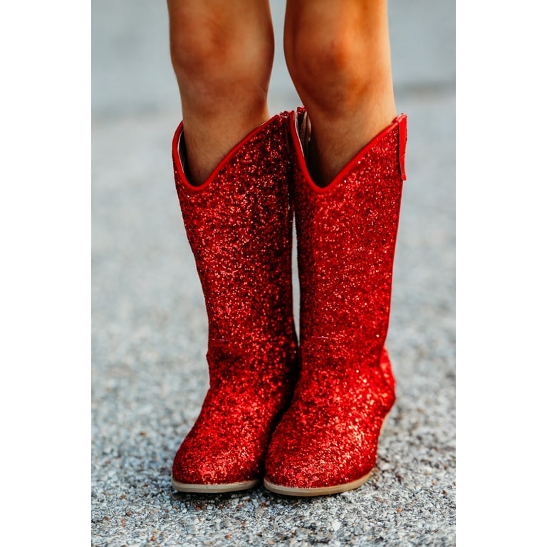 The Willing Accomplice Taylor Glitter Cowgirl Western Boots Girls Red Sparkle Size 1 Youth Big Kid Girl s Size One Size