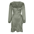 thumbnail image 2 of Sexlip Womens Wrap V Neck Short Sleeve Ruffle Hem Midi Dress Casual Party Office Wear Gray M, 2 of 6