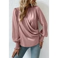 thumbnail image 2 of Shirred Cuff Long Sleeve Surplice Neck Faux Wrap Blouse for Women Pink Small, 2 of 5