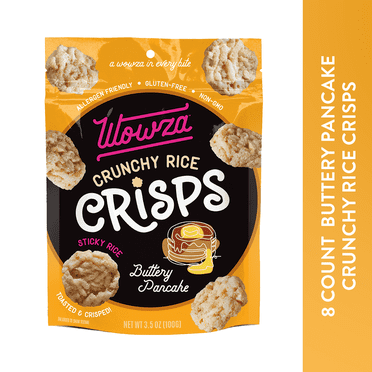 Wowza Buttery Pancake Rice Crisps, Healthy Sticky Rice Crunchy Rice Chips, 3.5 oz bag (8 pack)