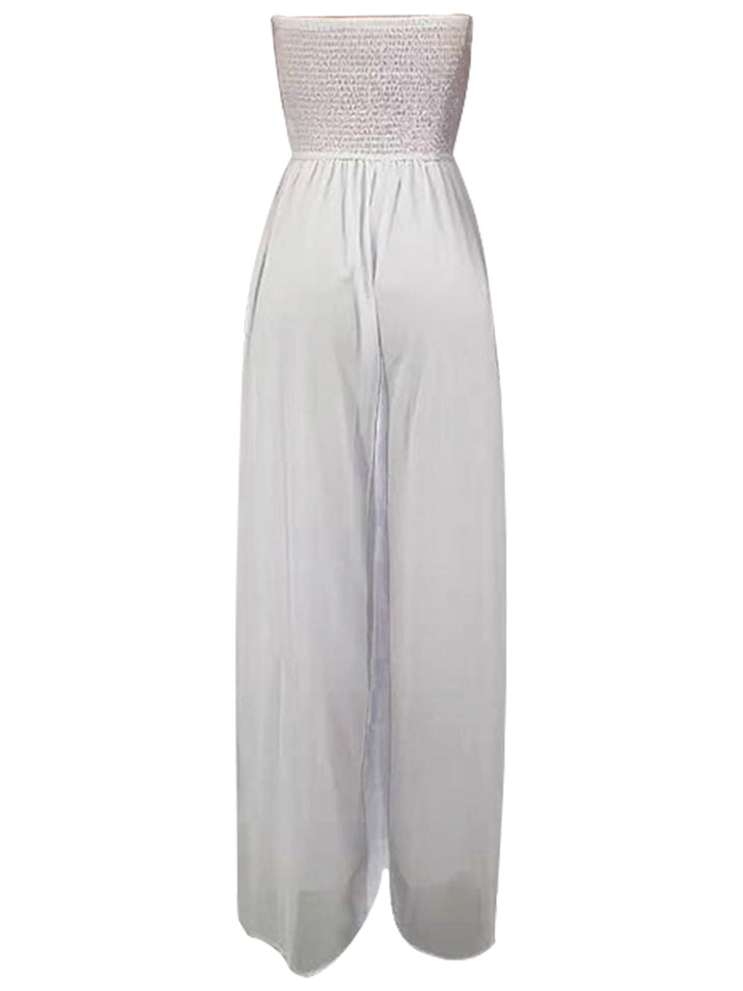 Loliuicca Women Summer Chiffon Jumpsuit Tube Top Mopping Solid Color Strapless Wide Leg Pants One Piece Rompers