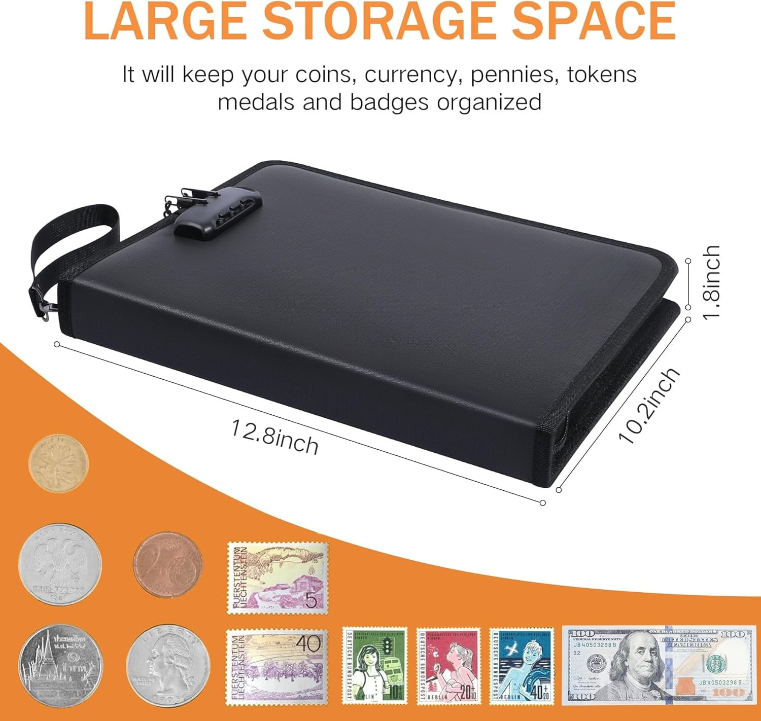 Coin Collection Album for Collectors with Lock, 360 Pockets Fireproof Coin Holder Book & 36 Paper Currency Binder Sleeves, Coins Storage Collecting Organizer for Pennies,Bill,Tokens,Badges