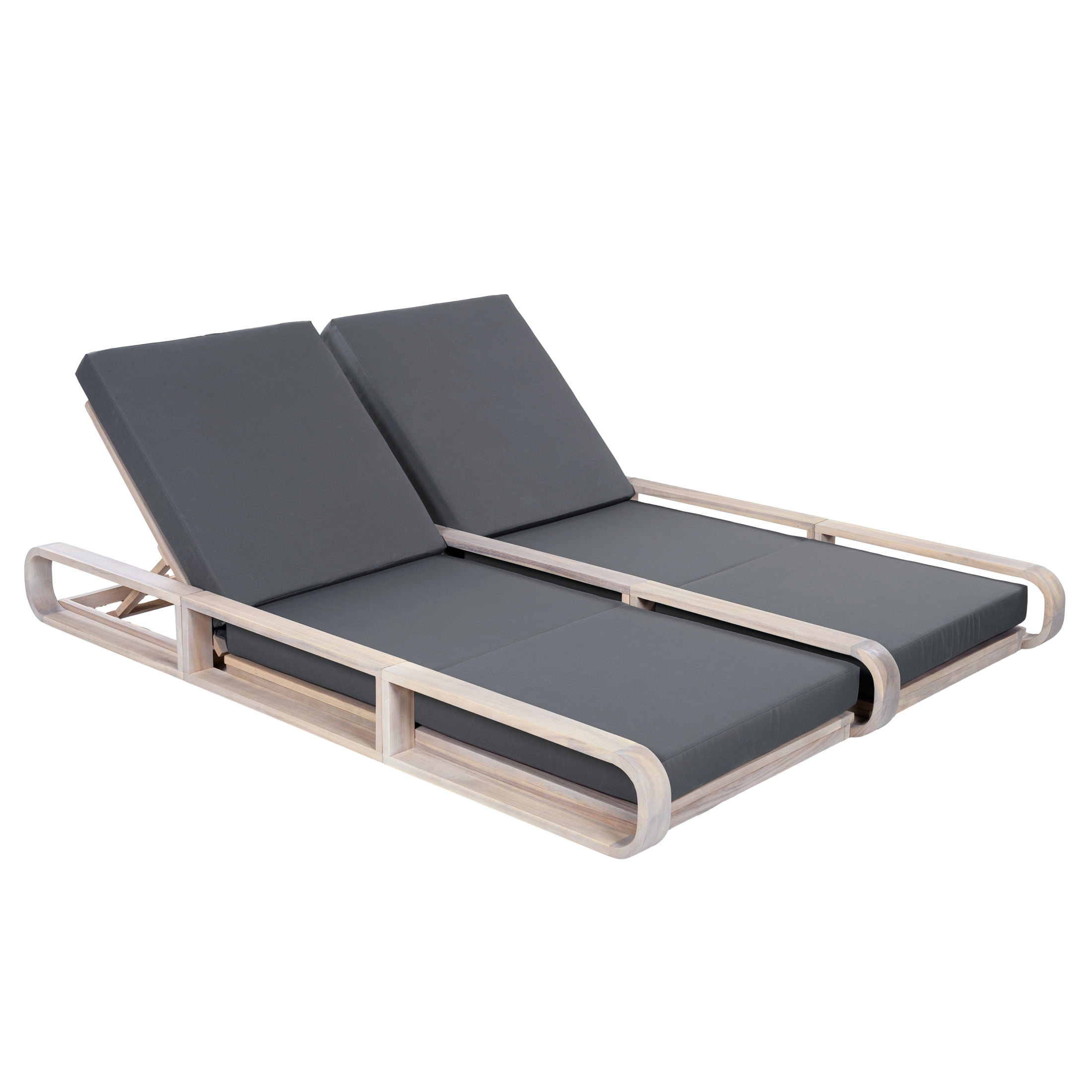 Christopher Knight Home 79" Outdoor Double Chaise Lounge Set with 3-Fold Dark Gray Cushions, Light White
