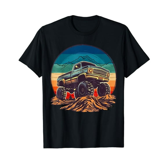 Retro Vintage Monster Truck Retro Sunset Monster Truck Men Boys T-Shirt