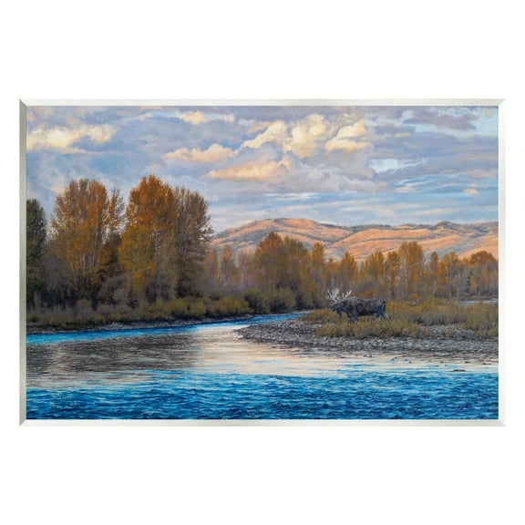 Stupell Industries Moose By Lake Mountain Landscape Coastal Painting Unframed Art Print Wall Art