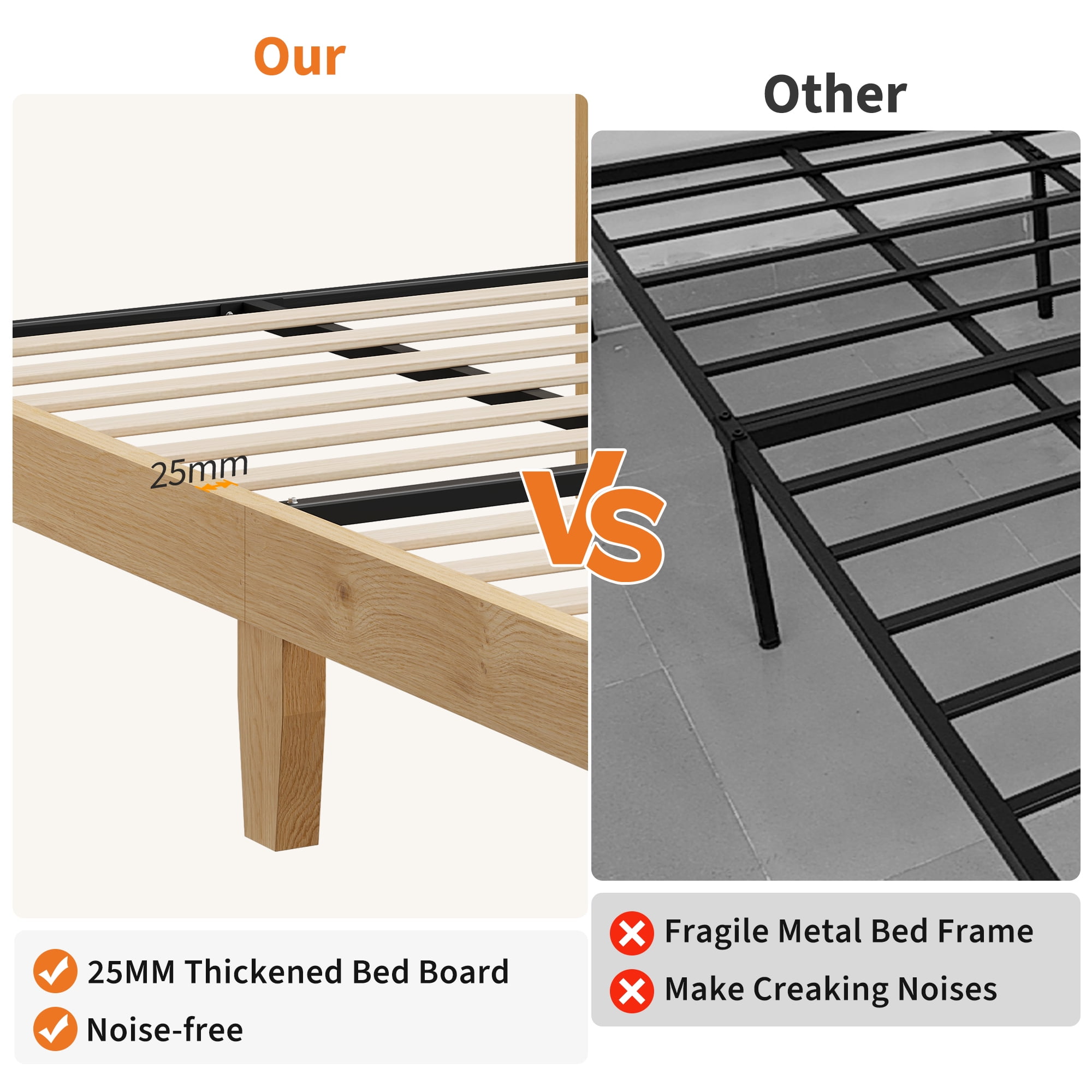 Twin Rattan Bed Frame, Bohemian Rattan Bed Frame Twin with Natural Headboard, LED Lights, No Box Spring Needed