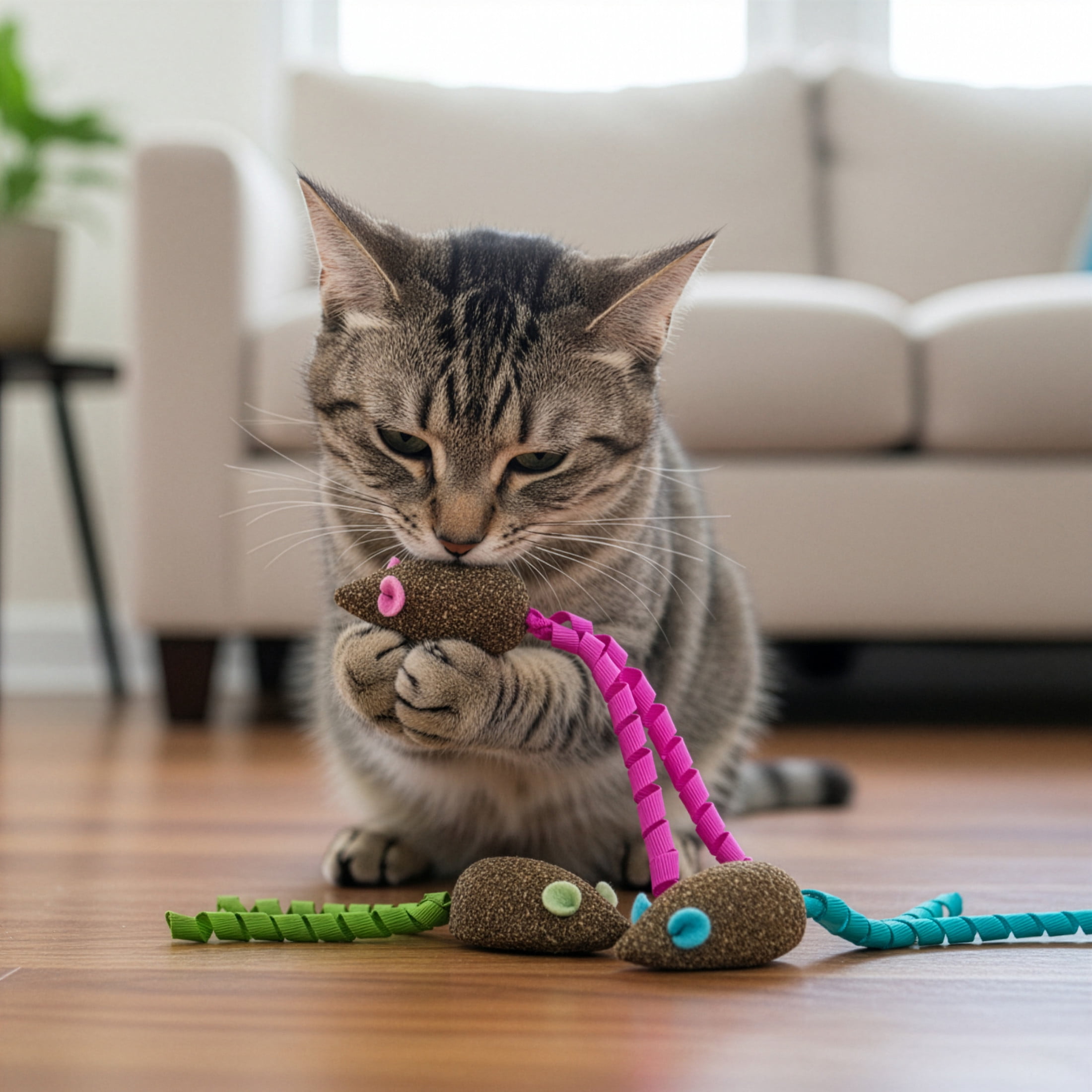 SmartyKat Magic Mice (Set of 3) Compressed Pure & Potent Catnip and Ribbon Cat Toys