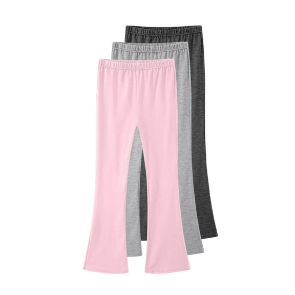 XUNKUSGA 3PC Girls Flare Leggings Solid Color High Waist Bell Bottom Pants for Girls Soft Stretchy Kids Flared Pants Casual Cotton Leggings for Teen Girls Gray