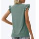 thumbnail image 3 of Playeras,Blusas y Tops,Ropa para Mujer Verano Tops Camiseta sin mangas con volantes y costuras de tela jacquard hueca de cuello redondo para mujer (Green, S), 3 of 5
