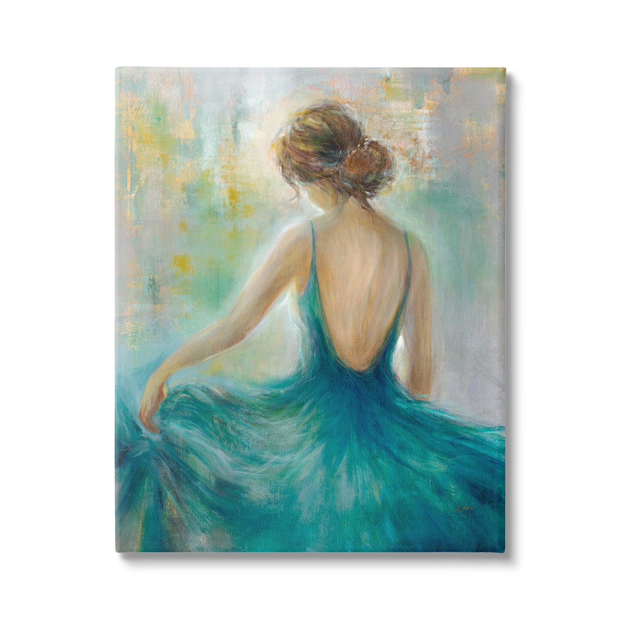 Stupell Industries Woman Green Dress Painting Beauty & Fashion Painting Gallery Wrapped Canvas Print Wall Art