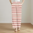 thumbnail image 2 of ShomPort Lounge Pants for Womens Flannel Stripe Printed Drawstring Wide Leg Color Block Pajamas Winter Thermal Daily Sleepwear, 2 of 8