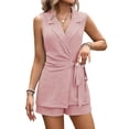 thumbnail image 2 of Women Dressy Summer Outfits Wrap V Neck Blazer Vest Shorts Two Piece Sets Business Casual Outfits Pink XL, 2 of 8