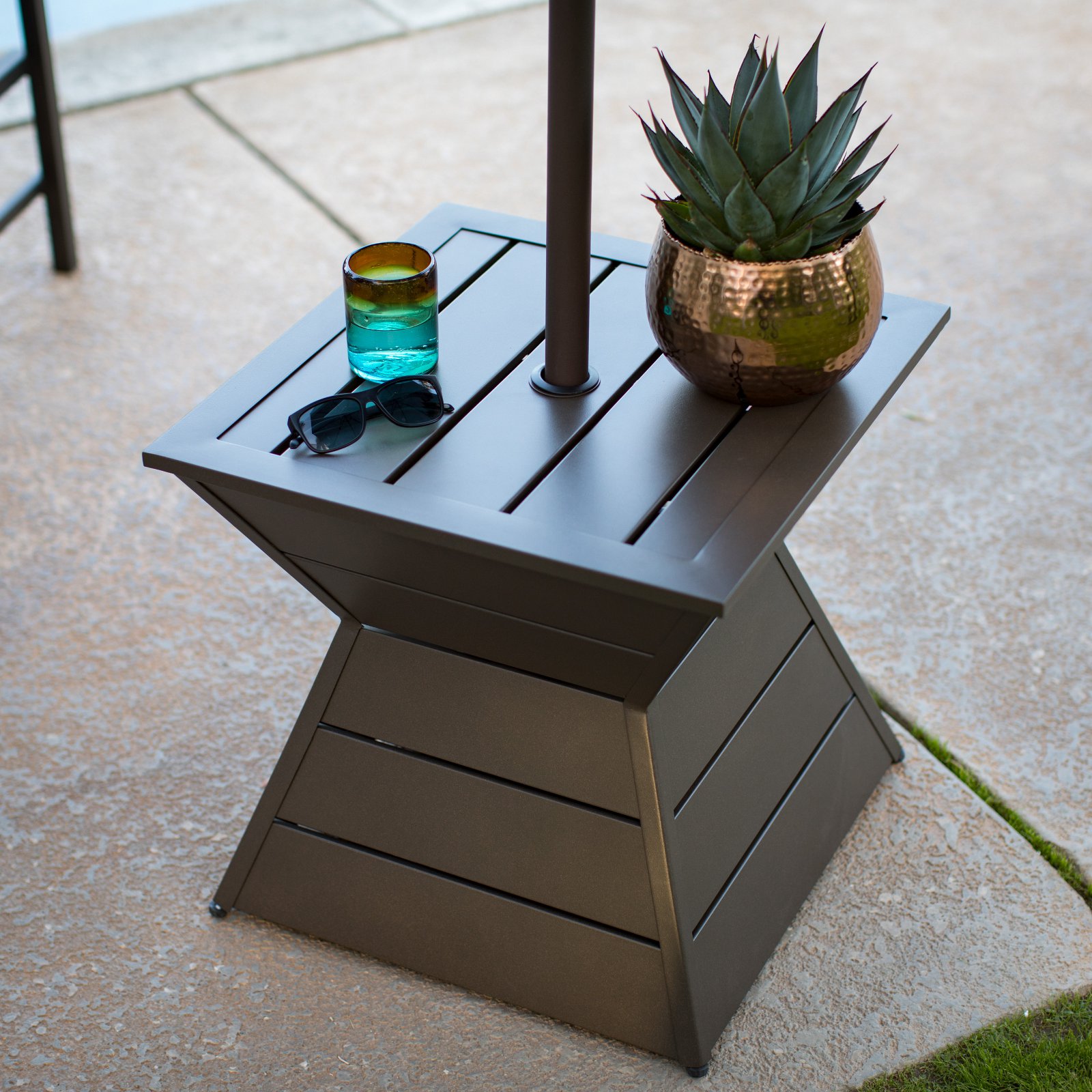 C Coast Walton Steel Geometric Slatted Umbrella Side Table C Coast Walton Steel Geometric Slatted Umbrella Side Table Com