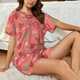 thumbnail image 4 of "Wukai Strawberry Floral Women's Pajama Set - Short-Sleeve Top and Shorts with Elastic Waistband and Pockets for Loungewear, Yoga, and Casual Wear-3X-Large, 4 of 8