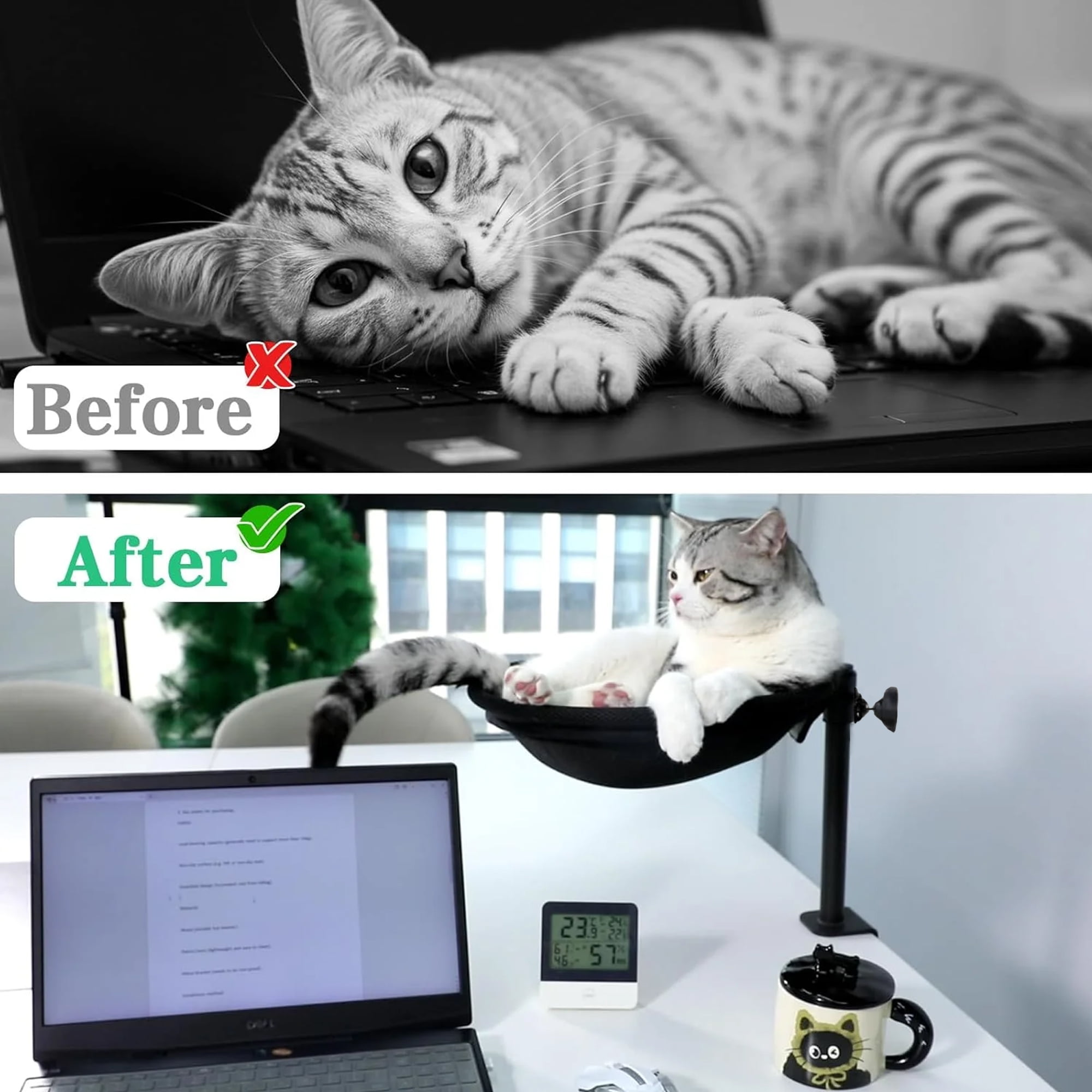 Cat Desk Bed, Cat Hammock for Home Office, Cat Desk Perch with 360° Rotating & Adjustable Height, Modern Indoor Cat Furniture, Foldable Cat Beds Office Desks, Gaming Tables & Island Tables