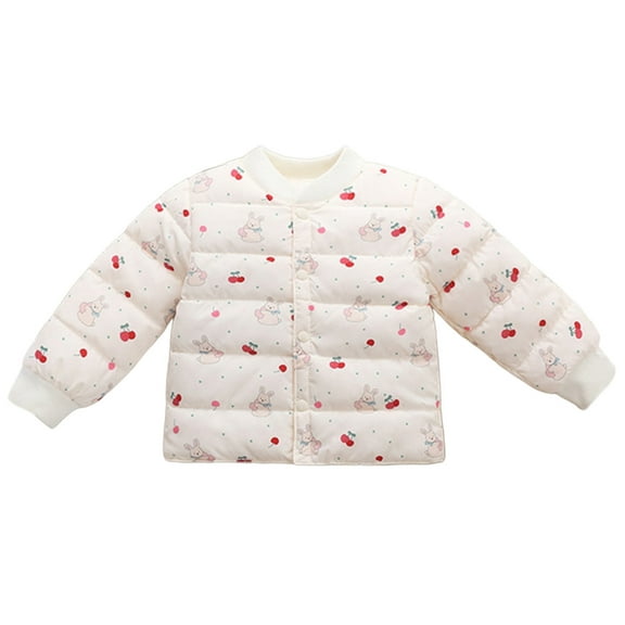SonxaHe Girls Puffer Coat Cartoon Print Long Sleeve Warm Winter Coat Cozy Windproof Puffer Outerwear White,Sized 18-24 M