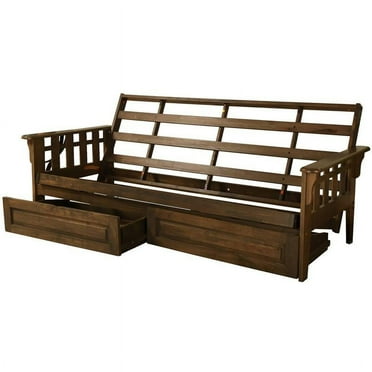 Kodiak Tucson Rustic Walnut Brown Queen Wood Futon Frame with Storage Drawers