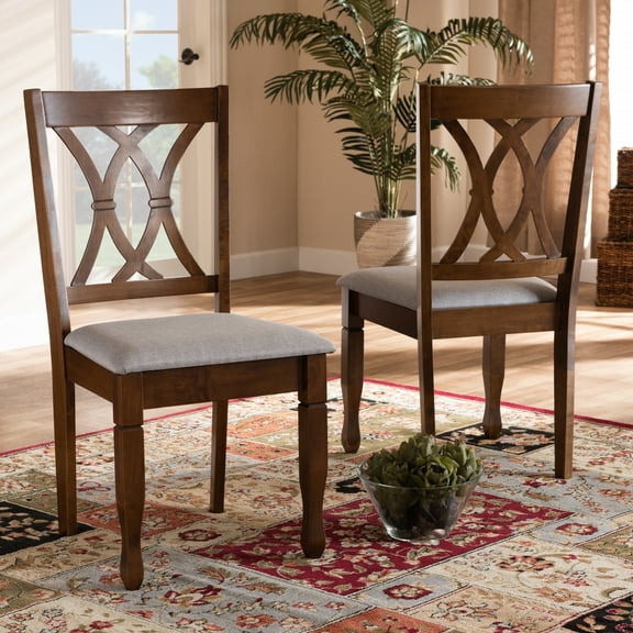 Baxton Studio Augustine Modern and Contemporary Grey Fabric Upholstered and Walnut Brown Finished Wood 2-Piece Dining Chair Set