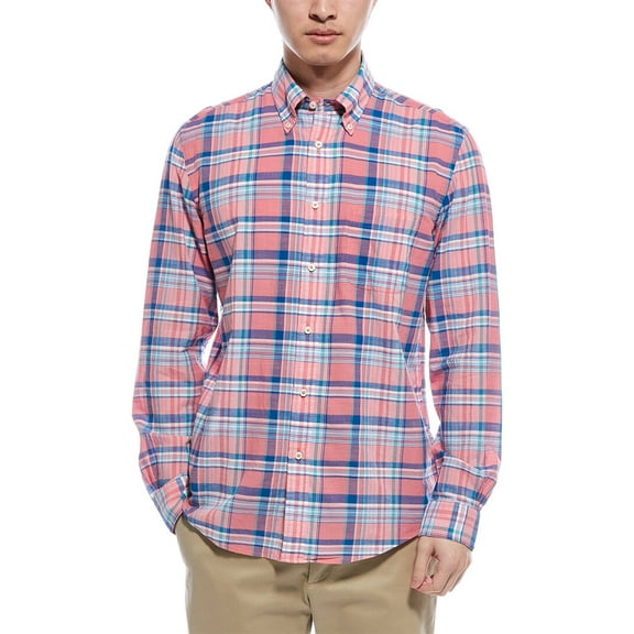 Brooks Brothers mens  Madras Regular Fit Shirt, m, Red