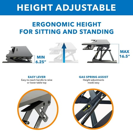 Mount-It! - Wide Standing Desk Converter With Gas Spring - Black