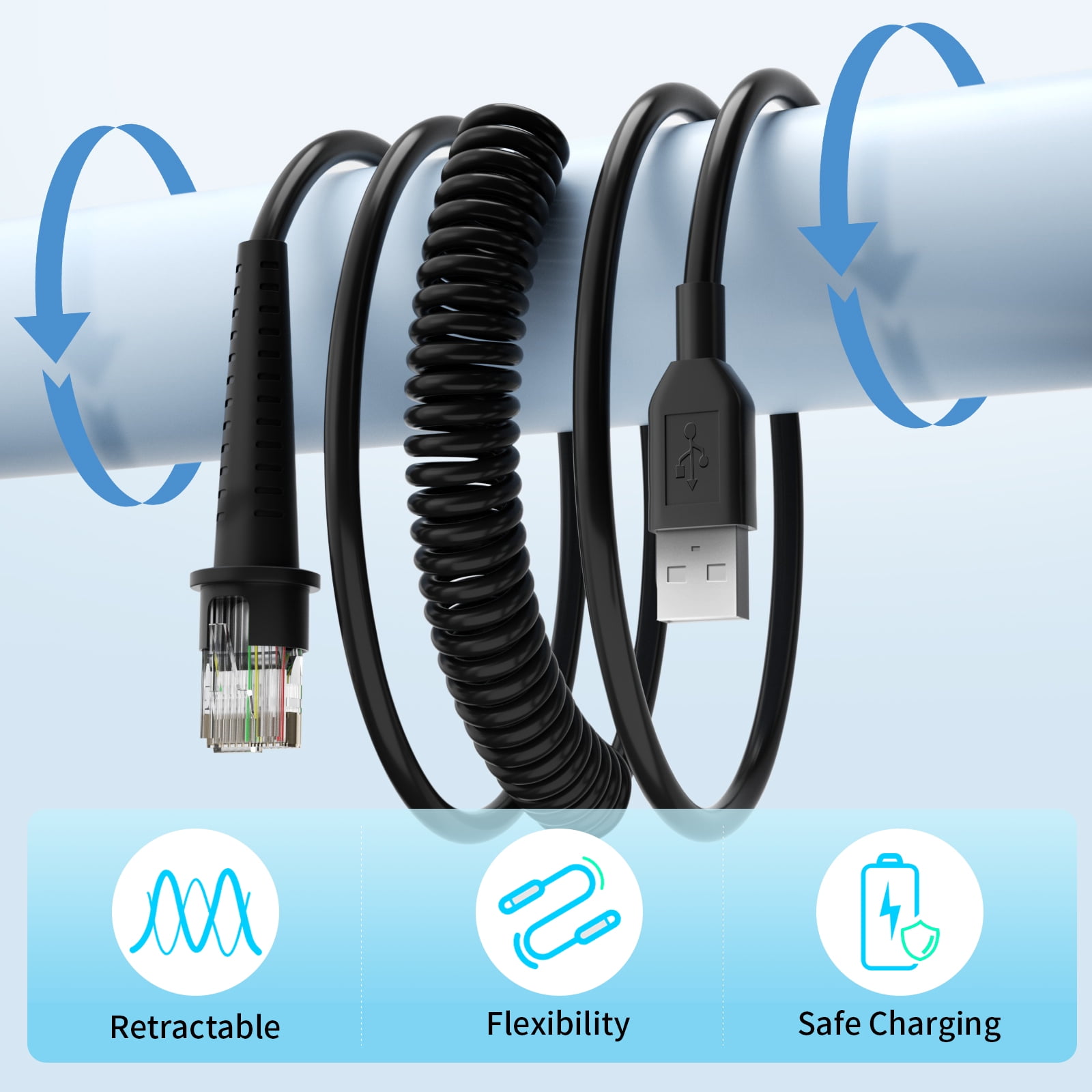 (5PCS) 9.84ft Scanner Cable for Honeywell (2PCS) 9.84ft Scanner Cable for Honeywell MS9520 MS5145 MS1690 MS1890 MS9524 MS9535 MS9540 MK9540 MS9541 M Cord Barcode Scanner USB Cable Coiled Cord