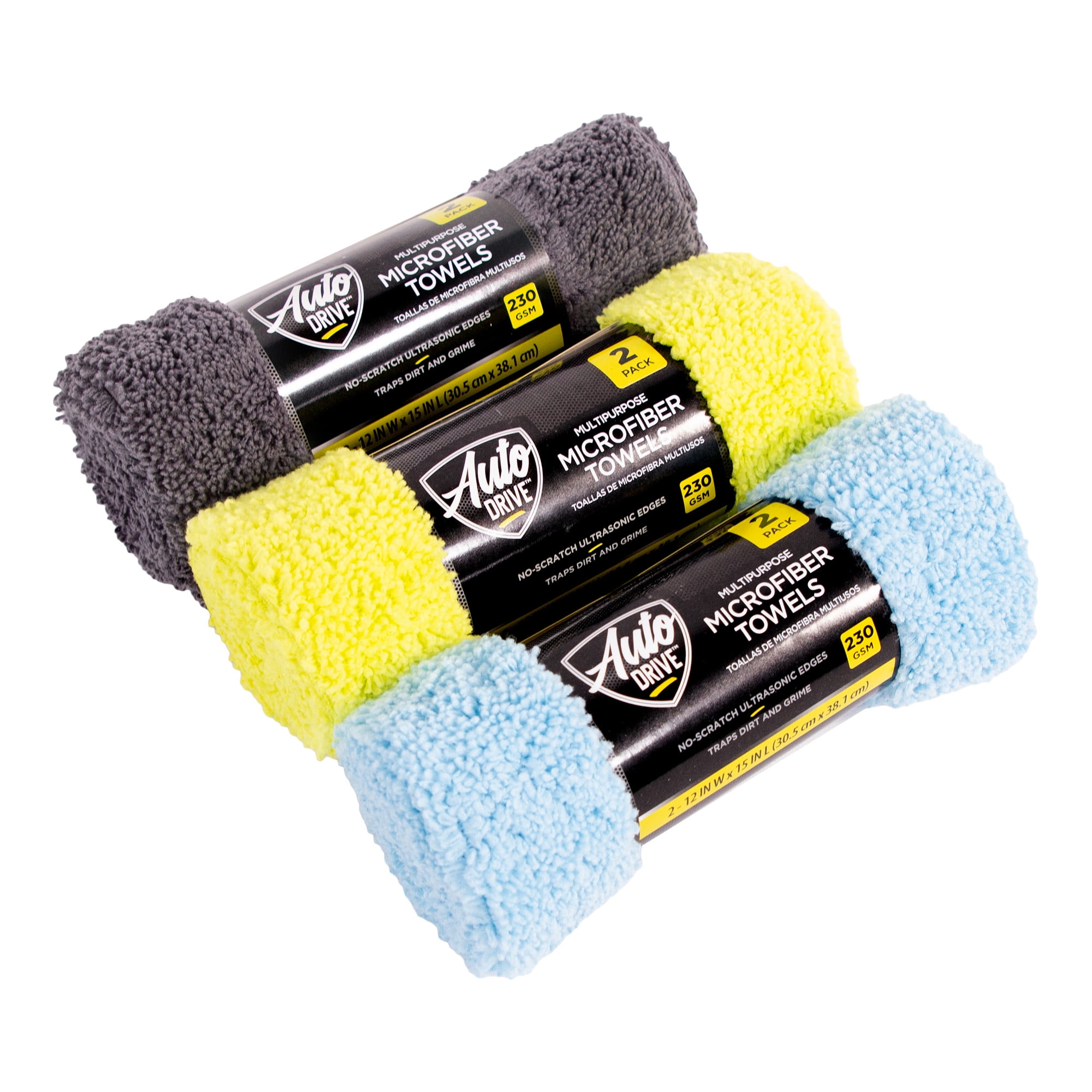 Auto Drive Microfiber Multi-Purpose Cleaning Towels, 2 Pack, Assorted Colors
