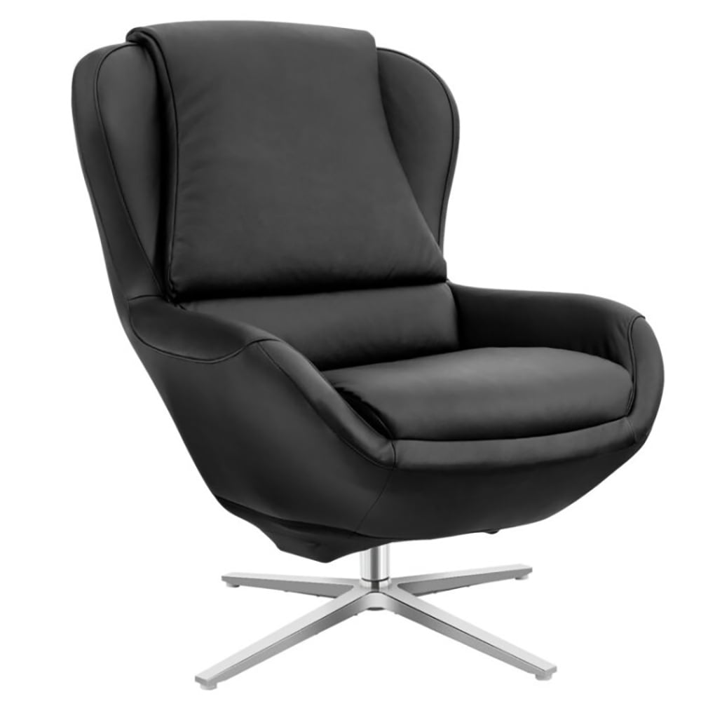 Finihen Leather Soft Upholstered Recliner with Ottoman Footrest, 360° Swivel Leather Lounge Chair with Ottoman and Aluminum Alloy Base, for Living Room, Bedroom, Black Finihen Leather Soft Upholstered Recliner with Ottoman Footrest, 360° Swivel Leather Lounge Chair with Ottoman and Aluminum Alloy Base, for Living Room, Bedroom, Black
