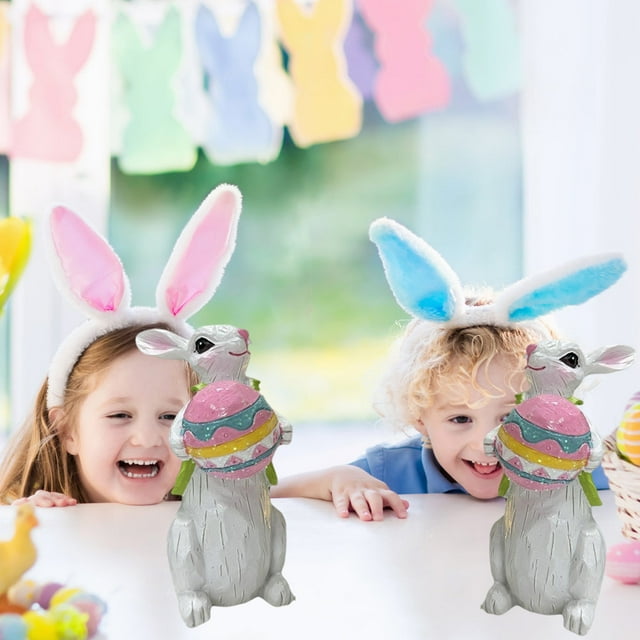 Easter Bunny Figurine Garden Rabbit Statue Bunny Sculpture Bunny Ornament Resin Animal Decor Spring Easter Bunny Decorations Garden Decor for Party Supplies Bunny with Egg-B