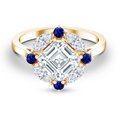 thumbnail image 4 of Rosec Jewels Moissanite Asscher Cut Engagement Ring with Sapphire (4.55 Ct T.W.) D-VS1 Grade Certified Statement Ring, 10K Yellow Gold, US 6.50, 4 of 8