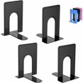 thumbnail image 1 of Sujetalibros, soportes de metal resistentes para sujetalibros, soportes para sujetalibros para estantes, decoración, hogar, oficina, escuela (2 pares/4 piezas, negro), 1 of 5