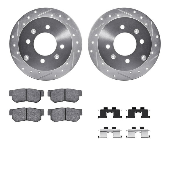 Dynamic Friction Company Rear Brake Rotors-Drilled and Slotted-Silver with 5000 Advanced Brake Pads includes Hardware 7512-03013