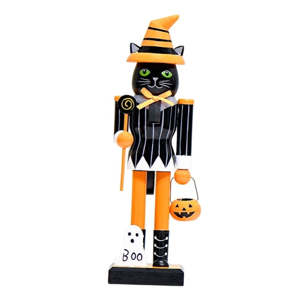 Cascanueces de Halloween Figura Decorativa Adorno de Mesa Títere de Madera Muñeco Tradicional con Acabado Detallado Adecuado para Estanterías Y Fiesta Gato