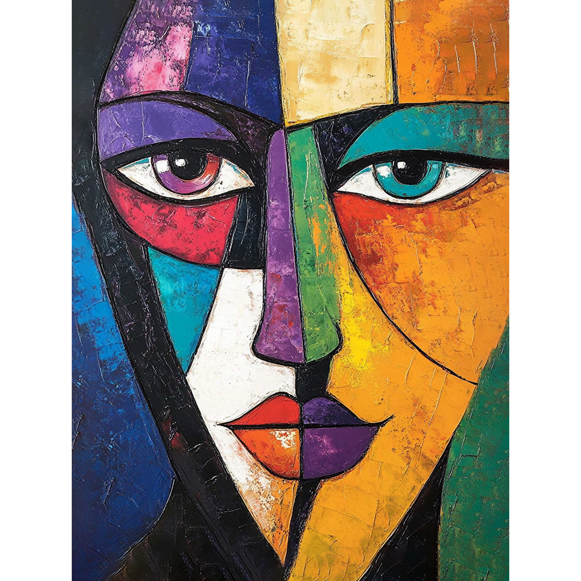 Abstract Colorful Face Cubism Canvas Wall Art, Perfect for Living Room, Bedroom, Office, Dining Room, and Hallway Decoration.