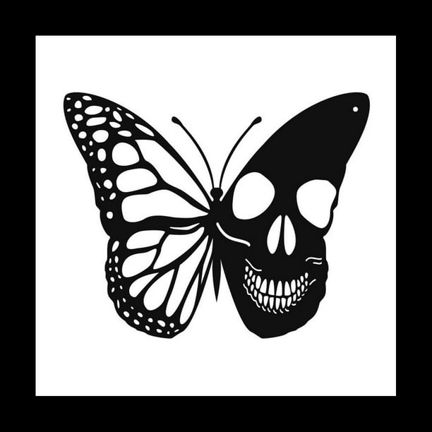 Calavera Mariposa Metal Arte de la Pared DecoracióN Placas para Colgar en la Pared Adorno Escultura de Pared de Hierro para Interior Al Aire Libre Hogar B