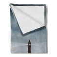 thumbnail image 2 of Lighthouse Soft Flannel Fleece Blanket, Foggy Atmosphere Marine Life Navigation Journey Seascape Digital Style, Cozy Plush for Indoor and Outdoor Use, 50" x 70", Bluegrey Chocolate, by Ambesonne, 2 of 5