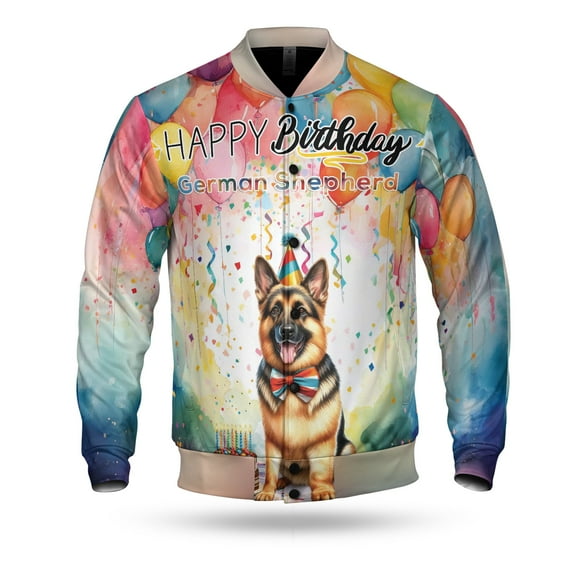 Happy Birthday to German Shepherd Kitten Party Balloons Cake All Over Print 3D Baseball Jacket Alsatian Dog Lover Gifts Bomber Jacket Softball - 00027