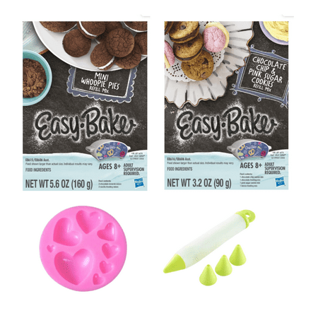 Easy Bake Ultimate Electric Oven Refill Mixture: 1 Mini Whoopie Pies Mix and 1 Chocolate Chip & Pink Sugar Cookie Mix Plus Silicone Heart Mold and Piping Tool