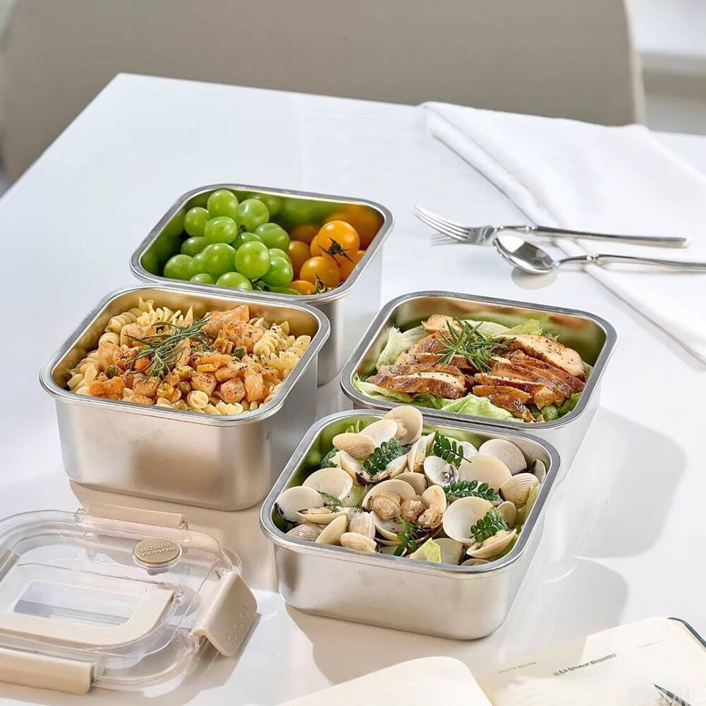 ABCISI Stainless Steel Lunch Box, 304 Stainless Steel Food Storage Containers Box with Lid and Handle, Leak Proof & Airtight Lids Bento Box, Oven Freezer Dishwasher Safe (2300ML)