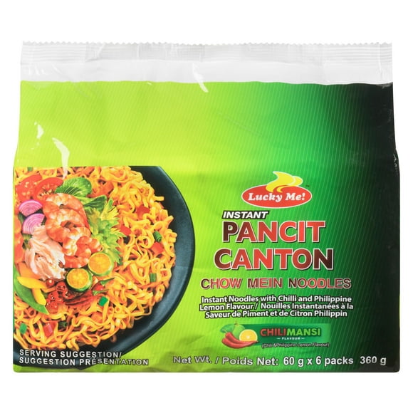 Lucky Me! Instant Pancit Canton Chow Mein Noodles Chili &Philippine Lemon Flavour 6 Packs, 6 x 60 g