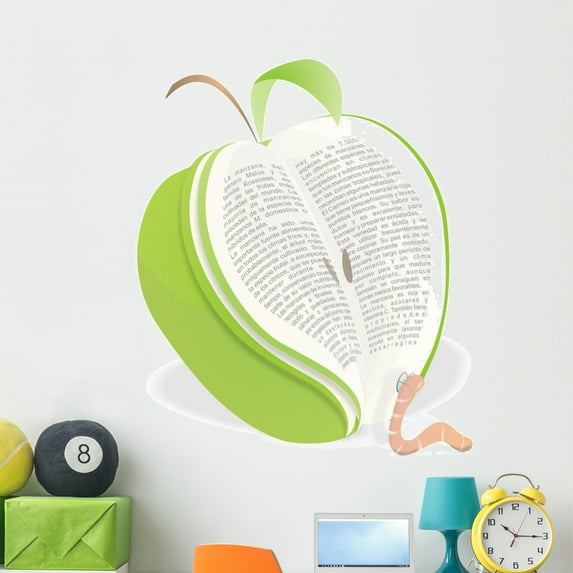 Worm Reading Green Apple Wall Decal Mural by Wallmonkeys Peel and Stick Graphic (48 in H x 41 in W) WM139925